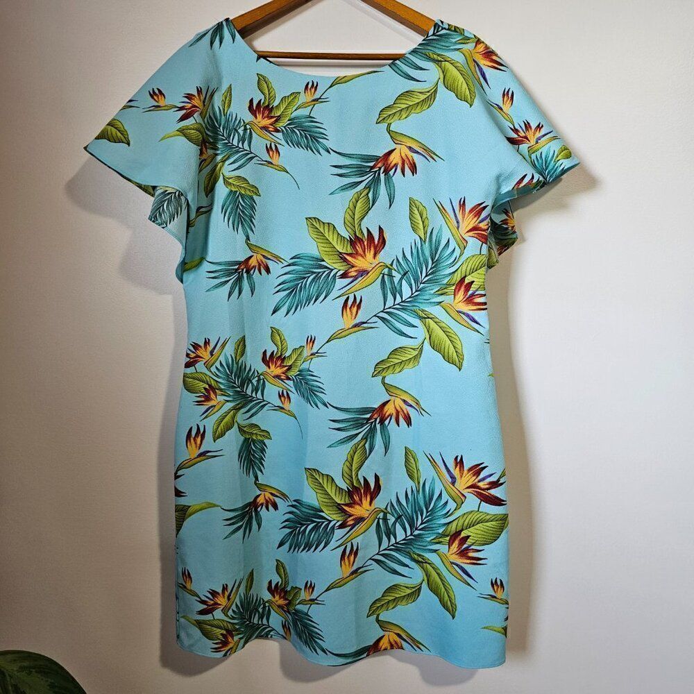 EUC LIKE NEW C TROPICAL PRINT BIRDS OF PARADISE FLUTTER SHORT DRESS SIZE M